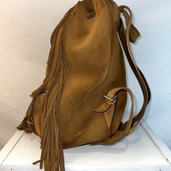 Saint Laurent Hedi Slimane Western/Cowboy Fringe Festival Backpack in Tan Suede - Picture 3 of 16